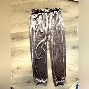 Zara Silver Velvet Joggers size Medium with drawstring waist
